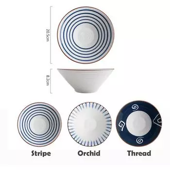 8 inch Japanese Noodle Bowl Salad Rice Fruit Soup Bowl Ramen Noodle Bowl Microwave Ceramic Dinnerware