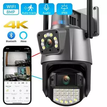 8-мегапиксельная 4K Wi-Fi IP-камера для улицы, 4-кратный зум, двойной объектив, двойной экран, PTZ-камера с автоматическим отслеживанием, видеокамера видеонаблюдения ICSEE