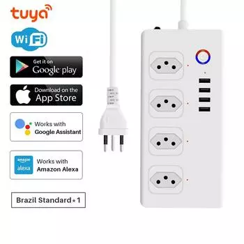 8 портов WiFi Tuya Smart Brazil Power Plug 4 розетки 4 USB-разъема для зарядки Alexa Google Home Voice Assistant Одиночный таймер Brazil Power Plug