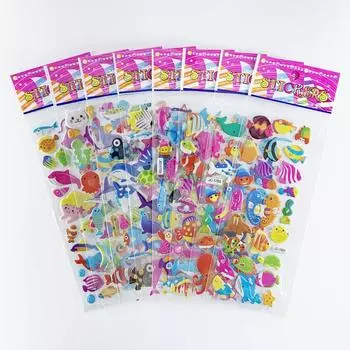 8 Sheets/Pack Marine Life Dolphin Fish Cartoon Sticker 3D Cute Bubble PVC Stickers for Kids Boy Girl Funny Learning Toys