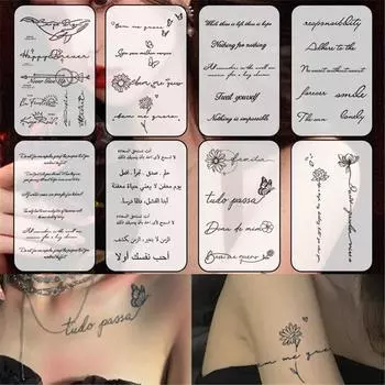8 шт./компл. татуировка длится до 15 дней, татуировка-наклейка, боди-арт, рука, талия, поддельные татуировки, водонепроницаемая, долговечная, татуировка с английской буквой, временная татуировка