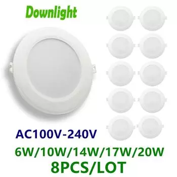 8 светодиодных потолочных светильников типа downlight AC100V-240V 6W-24W без мерцания, подходят для кухни, конференц-зала и спальни. 6w