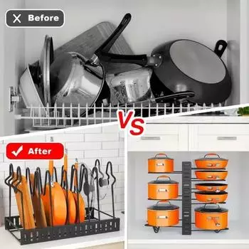 8-Tier Heavy Duty Pot Rack Organizer Kitchen Storage Holders Durable Space-saving Cabinet Holder for Pots Pans and Lids чёрный