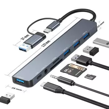 8-в-1 USB HUB 3.0 USB C HUB док-станция 5 Гбит/с высокоскоростная передача USB-разветвитель Type C на USB OTG адаптер для Macbook Pro