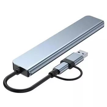 8 в 2 USB-концентратор с разделительным картридером, порт USB C, USB 3.0 / 2.0, разделительный картридер SD/TF, док-станция серый