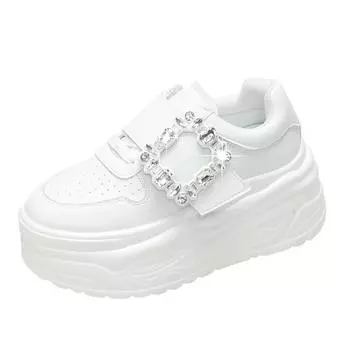 8 см 2024 Air Mesh Mary Jane Летние туфли для скейтборда Женская обувь Крючок стразы Платформа Клин Круглый Весенняя мода Повседневная обувь 35 розовый