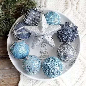 8cm Christmas Foam Sequin Balls Pendant Shatterproof Reusable Christmas Hanging Balls Blue Elegant Christmas Tree Ornaments other