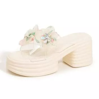 8CM High Platform Slippers Women 2025 Summer New Thick-soled Ladies High Heels Flower Beach Sandals Transparent PVC Flip Flops 34