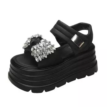 8CM Women Summer High Platform Sandals Glitter Slides 2025 Crystal Butterfly-knot Shoes Woman Pantofle Soft Beach Slides Zapatos 34