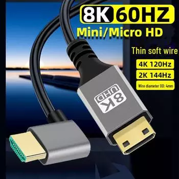 8K60Hz Mini HDMI to HDMI многонаправленный угловой кабель для камеры/ноутбука 0.5m