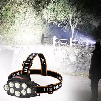 8LED Powerful Head Flashlight USB Rechargeable Camping Headlight Power Display Camping Search Light for Outdoor Camping Hiking чёрный