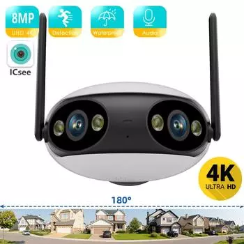 8MP 4K HD Wi-Fi IP-камера уличная двойная линза угол обзора 180° камера безопасности камера обнаружения человека панорамная камера наблюдения POE iCSee