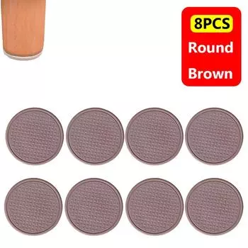 8PCS Anti Slip Table Leg Caps Self-Adhesive Sofa Chair Feet Cover Floor Protector Furniture Leg Pad 30x30mm-Round Brown