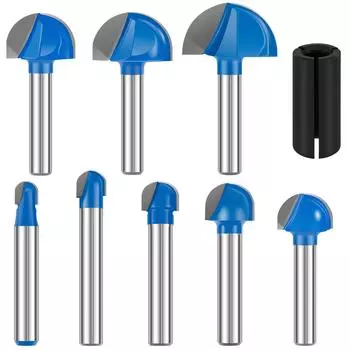 8pcs Cove Box Cemented Carbide Router Bit 1/4 Shank Round Nose for Woodworking, MDF and Plywood Half Round Groove Router Bit 8PCS