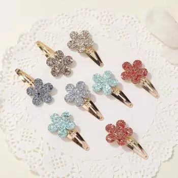 8Pcs Glitter Rainbow Flower Hair Clips Rabbit BB Fashion Handmade Hairpins for Cute Girls Barrettes Headwear Hair Accessories