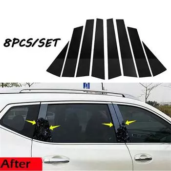 8pcs Piano Black Window Pillar Posts Door Trim Cover For Nissan Rogue 2014-2020