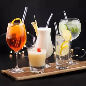 8Pcs Reusable Glass Straws Eco-friendly Drinking Straws for Smoothie Milkshakes Tea Juice Cocktail Straw with Brush Bag