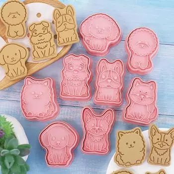 8Pcs/set Cute Cookie Cutter Cartoon Animal Silicone Biscuit Mold Dog Kitty Cat Baking Mold Cake Decoration Kitchen Accessories