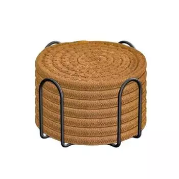 8Pcs Trivets Set for Hot Dishes Cotton Woven Pot Holders Heat Resistant Hot Pads Non-Slip Kitchen Table Protector for Counter 11cm F