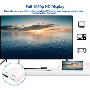 Адаптер 8-контактного порта HDMI для преобразования экрана 1080P Совместимый адаптер iPhone-HDMI для моделей iPhone iPod, телевизоров, мониторов, проекторов