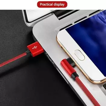 90-градусный кабель передачи данных Quick Charge 4.0, быстрая зарядка, кабель USB A - USB Type C, PD 66 Вт, прямой угол 1m красный