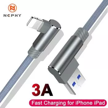90-градусный USB-кабель для iPhone 14 13 12 11 Pro Max Xs X XR 6 6s 7 8 Plus iPad Mini 3A кабель для быстрой зарядки и передачи данных для зарядного устройства iPhone 1m синий