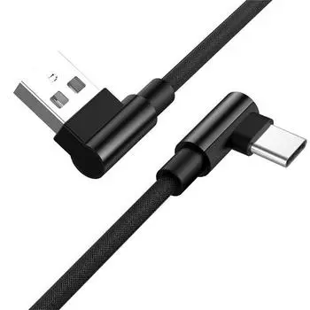 90-градусный USB Type C для Samsung XiaoMi HuaWei, шнур для быстрой зарядки и передачи данных 1.5M чёрный