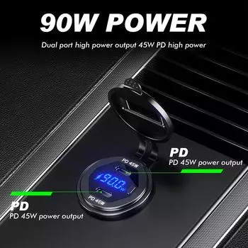 90 Вт супер быстрая зарядка в автомобиль прикуриватель адаптер QC3.0 + PD порт быстрая зарядка светодиодный дисплей мощность 12 В 24 В для лодки автофургона водонепроницаемый