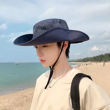9239 Big Brim Sun-Proof Sun Hat Men s Outdoor Travel Mountain Climbing Fishing Sun Hat Spring and Summer Breathable Bucket Hat Navy blue