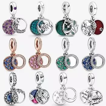 925 пробы серебряные бусины сверкающий Pav Double Circle кулон шарм для оригинального модного браслета женские ювелирные изделия подарок своими руками