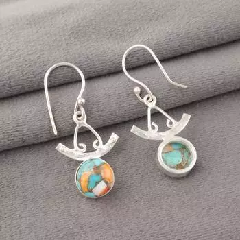 925 Stamped Silver Spiny Oyster Gemstone Handmade Jewelry Hook Earrings 1.63 EE-152-40