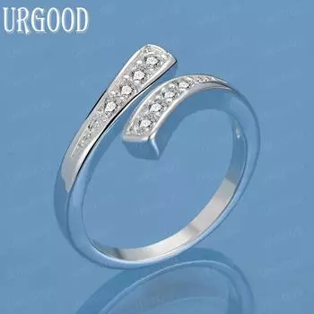 925 Sterling Silver AAA Zircon Adjustable Ring Fashion Charm Wedding Jewelry 5#-10#