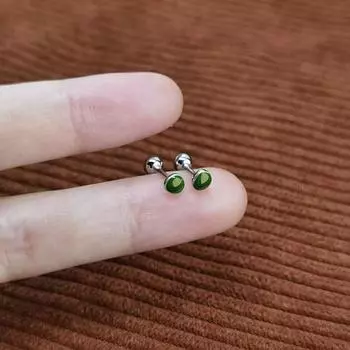925 Sterling Silver Avocado Stud Earrings for Women Ins Niche Design Screw Tightening Buckle Sleep No Need to Take off Unique Small Exquisite Silver pair