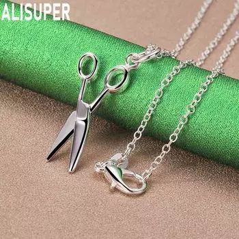 925 Sterling Silver Chain Scissors Pendant Necklace Fashion Wedding Jewelry O-40CM
