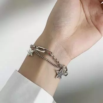 925 Sterling Silver Charm Bracelet &Bangle for Women Couples Vintage Simple Stars Zircon Bracelets Party Jewelry Sl275