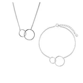 925 Sterling Silver Double Circle Geometric Jewelry Set Silver Necklace Bracelet Jewelry Sets For Women Minimalist Jewelry