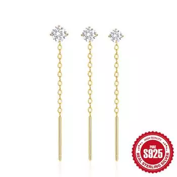 925 Sterling Silver Earrings 3-Piece Set Stud Earrings Combination Set Fringed Chain Classic Element Ear Buckle Earphone 925 Silver
