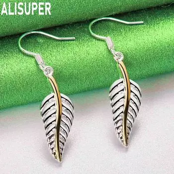 925 Sterling Silver Feather Dangling Piercing Earrings Fashion Charm Wedding Jewelry 4.00*0.90cm
