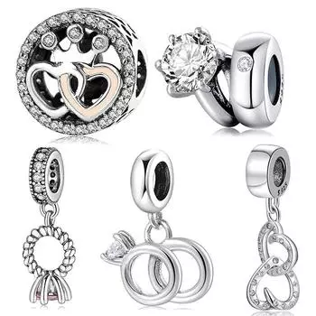 925 Sterling Silver Heart Shape Charm Pendant Beads 925 Sterling Silver Couple Fit Original Jiuhao Charm Bracelet Jewelry
