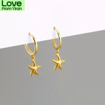 925 Sterling Silver Hoop Earring For Women Starfish Gold Silver Ear Jewelry Wholesale S -E1388