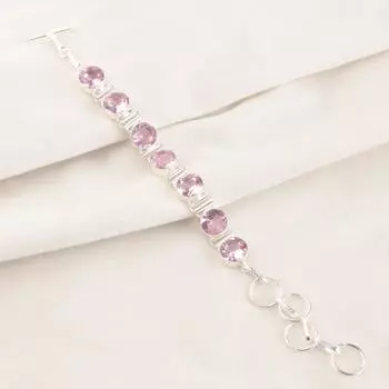 925 Sterling Silver Pink Morganite Gemstone Jewelry Handmade Bracelet9 For Gift RB-7-9