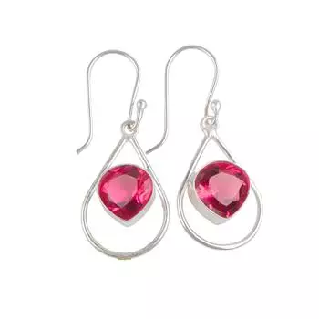 925 Sterling Silver Pink Tourmaline Gemstone Handcrafted Jewelry Earrings 1.50 EE-38-18