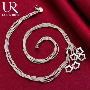 925 Sterling Silver Snake Chain Star Necklace Wedding Jewelry 45cm