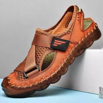 9269 New Sandals Men s Summer Hollow Large Size Hand Stitching Business Beach Soft Bottom Cool Shoes 38 чёрный