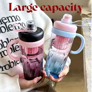 950ml Portable Water Bottle Large Capacity Double Drinking Cup Straw Travel Bottle Home Decor синий