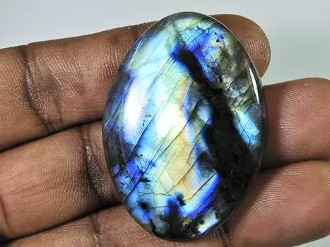 97Cts. Natural Labradorite Multi Fire Oval Cabochon Loose Gemstone 32X45X7MM SK-1117