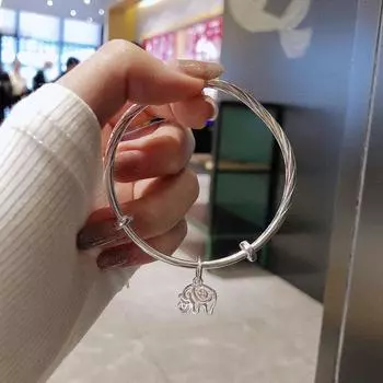 9999 Zuyin Youth Push-pull Crowd Mobius Design Wave Короткий ход Благоприятный браслет из чистого серебра со слоном для женщин Adjustable size