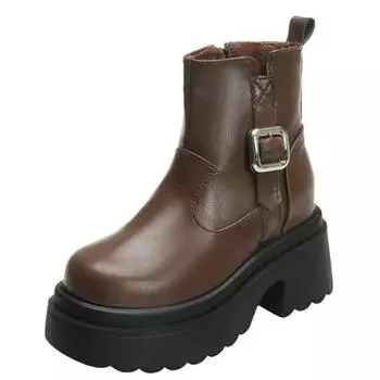 9.5CM Women s Ankle Boots 2025 New Ladies Platform Leather Short Boots High Heels Winter Warm Chunky Booties Fur Snow Shoe Woman 34 коричневый