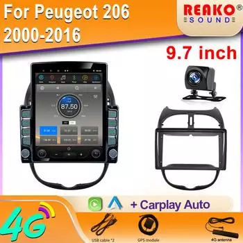 9,7-дюймовый вертикальный экран Tesla Android автомобильное радио для Peugeot 206 2000-2016 GPS-навигация Carplay мультимедийный плеер 2din 8 core 2GB+32GB