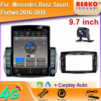 9,7-дюймовый вертикальный экран Tesla Android Mercedes Benz Smart Fortwo 2016-2018 Навигация GPS Carplay Мультимедийный плеер Экран 8 core 2GB+32GB